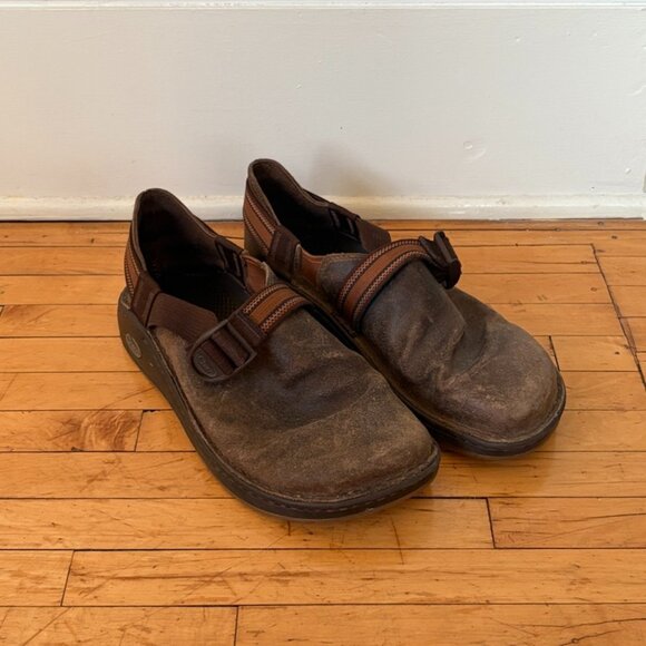 Chaco Toecoop Sandals Brown  Slingback Suede Vibram Clog - Picture 1 of 3